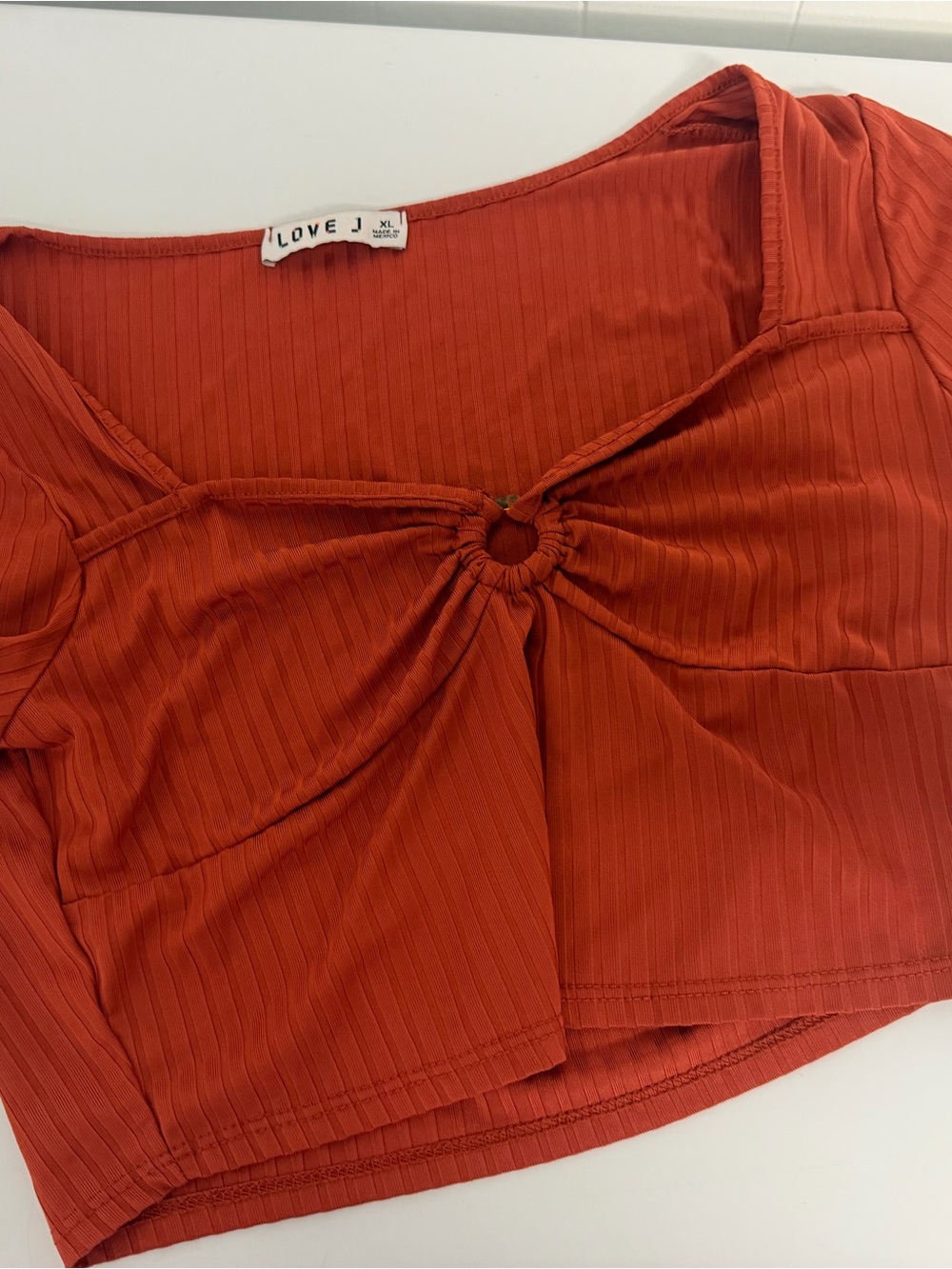 love J Rust Ring-Detail Ribbed Crop Top